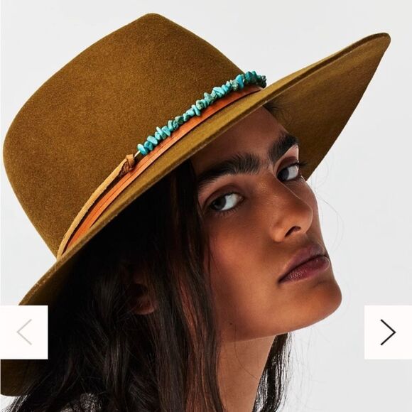 New Free People Montana Turquoise Wrap Felt Hat M - Picture 1 of 11